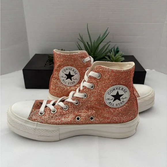 CONVERSE CHUCK TAYLOR PLATFORM METALLIC ORANGE PINK & GOLD SNEAKERS SZ  7 - Picture 11 of 13